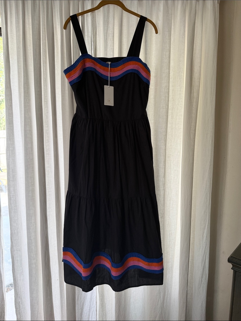Anthropologie - Corey Lynn Carter Black Midi Sundress with Multicolor Trim